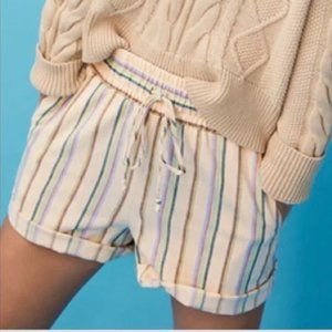 CAbi Vacation Striped Limited Edition Linen Cotton Blend Shorts Elastic Waist
